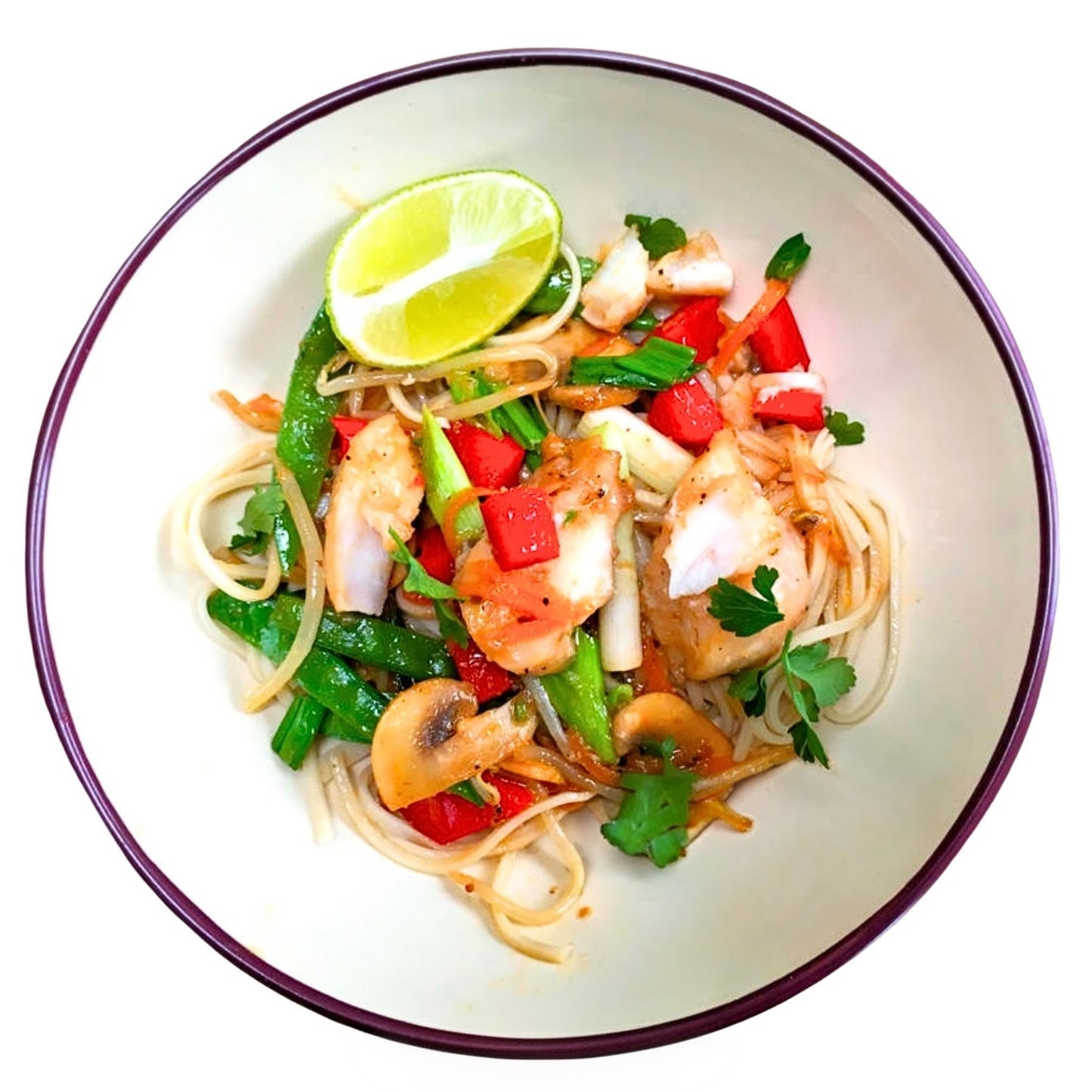 LEMON BUTTER TILAPIA WITH RICE NOODLES & ASIAN VEGETABLES