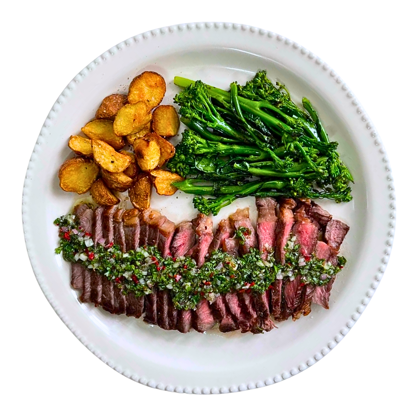 CHIMICHURRI STEAK WITH ROASTED POTATOES & BROCCOLINI